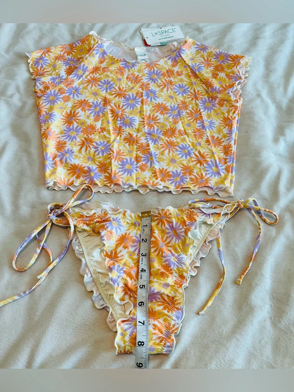 L*Space Bikini Set Wildflower Rashguard Top & Roger Bitsy Bottom Large/XL Floral